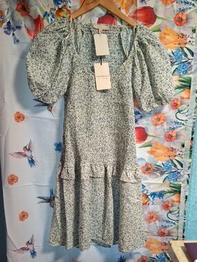 Promesa Light Green Floral Smocked Midi Dress Size Small